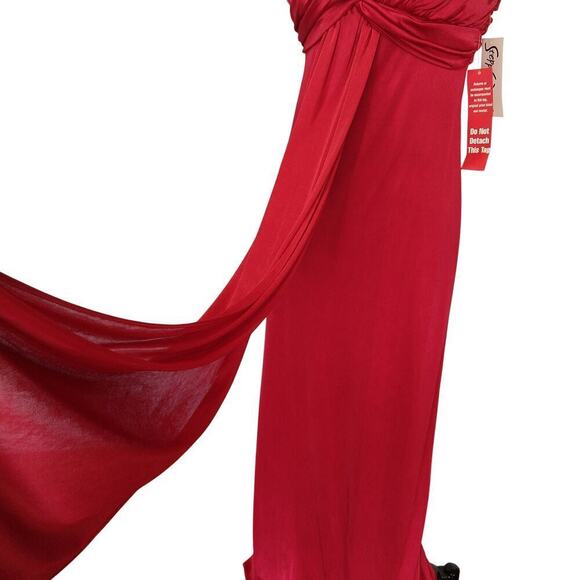 Vintage Y2K Prom Dress Maxi Gown Red Satin Size S M New Rosette One Shoulder - Picture 7 of 9